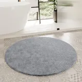 Homie Living Badteppich, Badematte kuscheliger Flauschiger weicher Flor l rutschfest und Waschbar Porto Azzurro (90 cm rund, mittel grau)