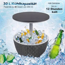 Fantask COSTWAY 3 in 1 Cool Bar, höhenverstellbarer Beistelltisch, 30L Outdoor Bier- und Weinkühler in Rattanoptik, Getränkekühler mit Abflussloch, für Terrasse, Party, Poolbereiche,