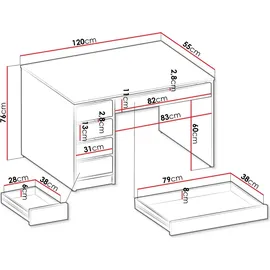 Mirjan24 Schreibtisch Ada, 5 Universale Schubladen Schülerschreibtisch Computertisch Kinderschreibtisch Arbeitstisch PC-Tisch Jugendzimmer Kinderzimmer (Weiß)
