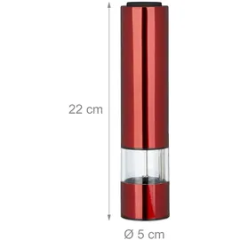 Relaxdays Pfeffermühle Elektrisch, 2er Set, stylisch, mit LED-Licht, Gewürzmühlen, Edelstahl, batteriebetrieben, rot, 5 x 5 x 22 cm ; 299 g