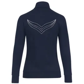 TRIGEMA Sweatjacke "TRIGEMA Jacke mit Kristallsteinen", Damen, Gr. S, blau (navy), Single Jersey, 95% Baumwolle, 5% Elastan, lang, ohne Ausschnitt, Sweatjacken Sweatjacke