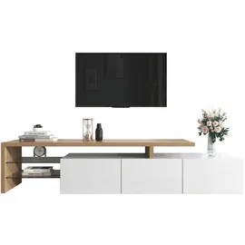 Okwish TV-Schrank Lowboard 197,5x42x39 cm Weiß Glas/MDF/Holzwerkstoff