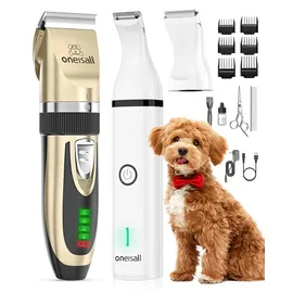 Oneisall 2 in1 Hundeschermaschine Professionelle Hochleistungs-Haarschneidemaschine Set, Leise Schermaschine für kleine und große Hunde, Katzen und Haustiere mit dickem/verfilztem Fell