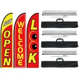 Vevor Offene Flaggen mit Mastsatz, Werbeflaggen für Unternehmen im Außenbereich, Werbe-Federflaggensatz, 3 Flaggen (Open, Look, Welcome), 3 Masten, 3 Bodenpfähle, Swooper-Flaggen für Unternehmen 5 m