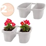 GarPet 2x Blumenkasten Balkongeländer Beidseitig Balkon Blumenkasten Doppelseitig Balkonkasten mit Halterung Geländerkasten mit Wasserspeicher Weiß 40 cm