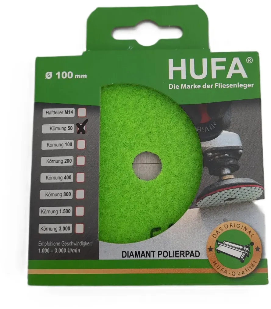 Hufa Fliesen Naturstein Diamant Klett Polierpad Ø 100mm Korn 50 hellgrün