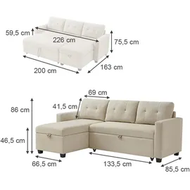 VitaliSpa Eckcouch Polyester 2-Sitzer Beige