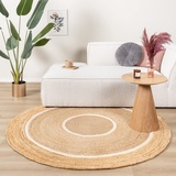 FRAAI Jute Teppich Rund - Mirai Circle Weiss Natur Ø 150cm - Jute - Flachgewebe - Boho, Modern, Skandinavisch - Wohnzimmer, Esszimmer, Kinderzimmer, Schlafzimmer - Carpet