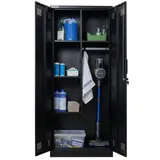 Proregal Flügeltürenschrank Stahl 170x70x30cm Schwarz abschließbar 5 Fächern & Kleiderstange
