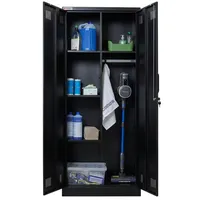 Proregal Flügeltürenschrank Stahl 170x70x30cm Schwarz abschließbar 5 Fächern & Kleiderstange