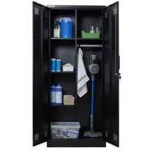 Proregal Flügeltürenschrank Stahl 170x70x30cm Schwarz abschließbar 5 Fächern & Kleiderstange