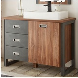 Furn.Design Waschbeckenunterschrank Auburn (Waschtisch in Sterling Eiche mit grau, Breite 80 cm) Industrial Design beige