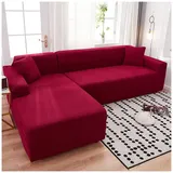 YOUCAI Spandex Sofabezug Stretch Sofahusse Couchbezug Sesselbezug Elastischer rutschfest Stretchhusse Sofahusse für Couch Möbelschutz,Rot,3 Sitzer(190-230cm