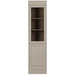 Schrank Vitrine modern in Hellgrau und Braun 215 cm hoch