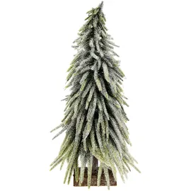 I.GE.A. Künstlicher mini Tannenbaum geeist auf Holzsockel grün 32 cm