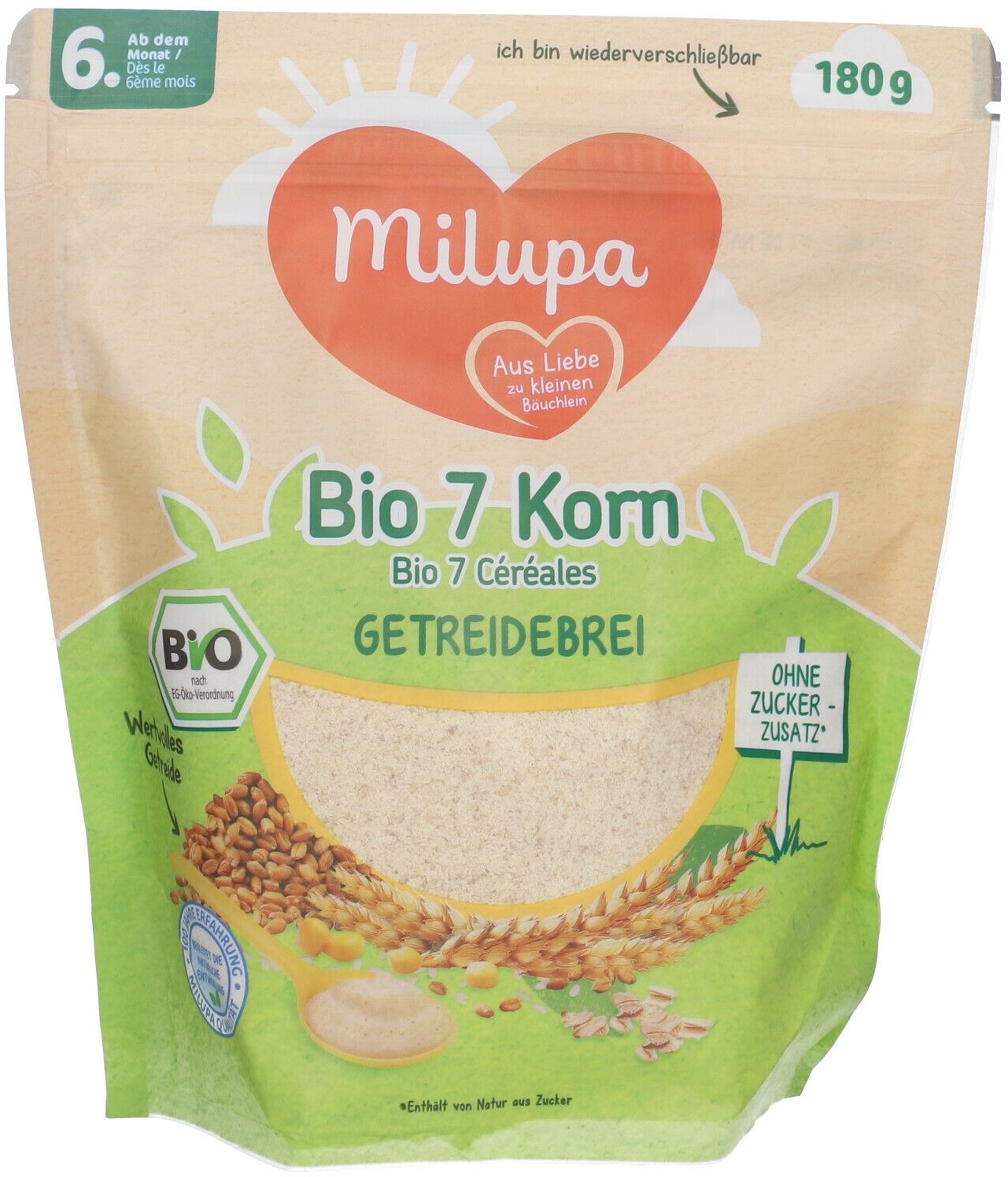 Milupa Bio 7 céréales, Bouillie de céréales 180 g Poudre