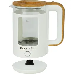 JOCCA Bouilloire électrique 1,8L, Nature-Line blanche, base 360°, verre borosilicate, ébullition rapide, arrêt automatique, écoénergétique, moderne