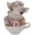 FD Dekofigur Schwein mit Blumen in Tasse 15 x 12,5 x 10,5 cm weiß rosa