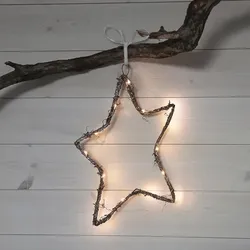 LED Dekostern Willy hängend 15 warmweiße LED H:37cm Holz/Metall Batteriebetrieb