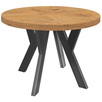 Runder Ausziehbarer Tisch für Esszimmer, PERO, Loft-Stil, Skandinavische, Durchmesser: 90 / 190 cm, Farbe: Eiche Lancelot / Schwarz