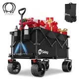 Sekey XXL Plus Bollerwagen Faltbar mit Bremsen 200L 150KG Belastbar, 17x10 cm Extra Breite Reifen All Terrain Bollerwagen, Patentiert Zusammenfaltbar aus Vier Richtungen, XXL-PlusB 4011, Schwarz