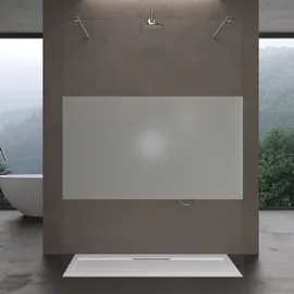 doporro Duschwand Duschtrennwand 150x200 Walk-In Dusche mit Doppel-stabilisator aus Echtglas 8mm Esg-sicherheitsglas Milchglas-streifen - Transparent/milchig
