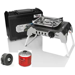 Alpen Camping Fjords Gaskocher Campingkocher + 2x 300g Gaskartusche + Adapter Ms...