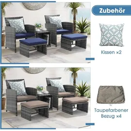 Goplus Rattan Balkonmöbel-Set mit Gartensessel, Hocker & Beistelltisch