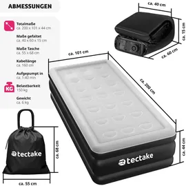 Tectake tectake® Aufblasbare Matratze, für 1 oder 2 Personen, ergonomisches Luftsäulensystem, inkl. manuellem Ventil und Tragebeutel