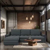 Ecksofa mit Schlaffunktion Schlafcouch 2 Bettkästen TOKIO 230x155cm LINKS Dunkelgrau&Schwarz - Dunkelgrau/Schwarz