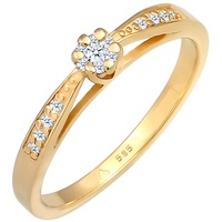Elli DIAMORE Ring Damen Blume Motiv Edel mit Diamant (0.16 ct.) Blume aus 585 Gelbgold