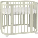 Waldin Babybett Beistellbett aus Holz, Matratze, Belüftet, Boden 5-Fach Verstellbar, olive