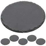 Cepewa Schieferplatte 6er Set | rund Ø15cm Filzschoner | Tischuntersetzer Steinplatte Servierplatte Untersetzer (1 x 6er Set Schieferplatte Ø15cm)