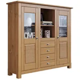 Home affaire Buffet Rauna Highboard, massive Kiefer, Türen mit Glaseinsätzen, B/H 146/134 cm beige