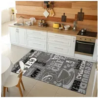 Vimoda Küchenteppich Grau Trendiger Kaffee Teppich, Verschiedene Schriftarten und