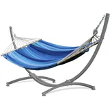 Potenza Outdoor Hängematte mit Gestell für 2 Personen I Stabhängematte XXL 220x160, 200kg I Hängemattengestell 220kg Wetterfest (Blau, Gestell Grau)