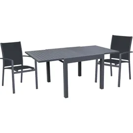 Harms Import 3-Teilig Tisch Gruppe ALU Dunkelgrau Garten Sitz-Gruppe Veranda Terrasse Hof