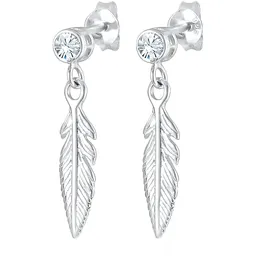 Elli Ohrringe Damen, Feder Boho, mit Kristalle in 925 Sterling Silber