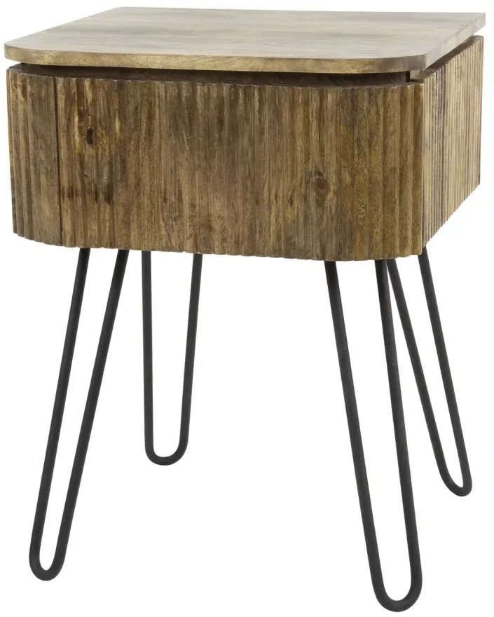 Nachttisch Vagula Mangoholz mit Metallgestell, modernes Wellen-Design, Natur, mit Schublade