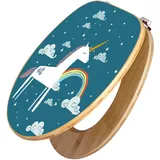 Banjado Design WC Sitz Bambus Toilettendeckel Toilettensitz Bambus Holz Klodeckel WC-Sitz Universal Scharnieren Motiv Einhorn
