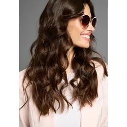 Sonnenbrille LAURA SCOTT, Damen, bunt (goldfarben, rosa), glänzend, gemustert, kontrastfarbene Details, feminin, Brillen, mit golffarbendem Vollrand und rosa Halbbesatz - NEW
