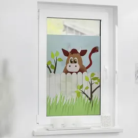 Lichtblick Fensterfolie Ochse Otto 1 St., blickdicht, strukturiertKlebepunkte, selbstklebend, Sichtschutz, Grün Weiß B/L: ca. 50x100 cm (B x L) cm