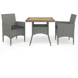 vidaXL 3-tlg. Garten-Essgruppe Grau Poly Rattan und Akazienholz