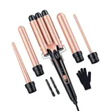 BESTOPE PRO set Welleneisen - Lockenstäbe 3 Fässer für Große Keine Locken Keramik Lockenwickler Verschiedenen Aufsätzen Temperatureinstellung Schnelle Erwärmung Handschuh 2 Clips Rose Gold 5 in 1