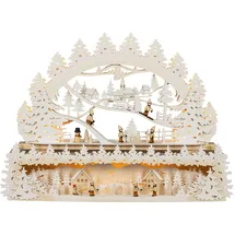 Saico Original Saico - LED Schwibbogenerhöhung „Kinder im Schnee“ - Lichterbogenerhöhung, Schwibbogenbank, Holzbank für Lichterbogen - Zubehör für Fensterbank & Weihnachtsdeko - 76,5 × 19 × 14,5 cm Made in Germany