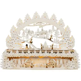 Saico Original Saico - LED Schwibbogenerhöhung „Kinder im Schnee“ - Lichterbogenerhöhung, Schwibbogenbank, Holzbank für Lichterbogen - Zubehör für Fensterbank & Weihnachtsdeko - 76,5 × 19 × 14,5 cm Made in Germany