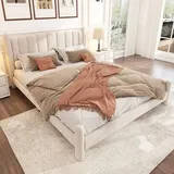 Okwish Polsterbett mit Matratze 180x200,Jugendbett mit Lattenrost und Kopfteil,Doppelbett mit Zylindrische Stützbeine,Beige - Beige