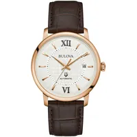 BULOVA Automatikuhr Armbanduhr, Herrenuhr, Mechanische Uhr, Lederarmband, analog