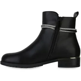VAN HILL Damen Klassische Stiefeletten Zierperlen Schuhe 840507 213000 Schwarz PU, 39 - 39
