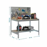 Proregal Werkbank Buffalo mit Werkzeugwand | HxBxT 84x120x61cm | Traglast 600kg | Verzinkt